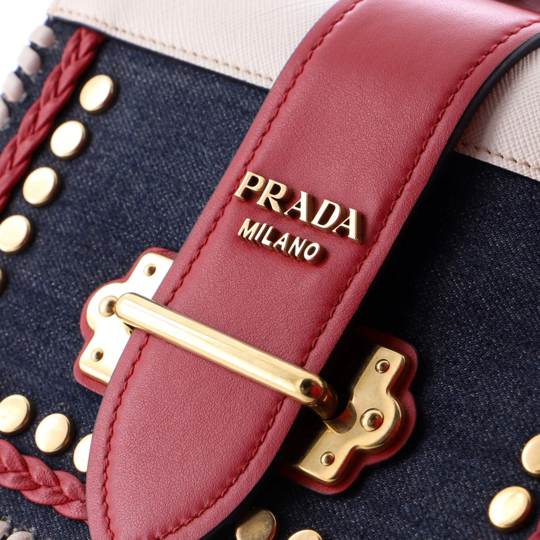 Small Prada Cahier Crossbody Bag Embellished Denim and Leather - 8