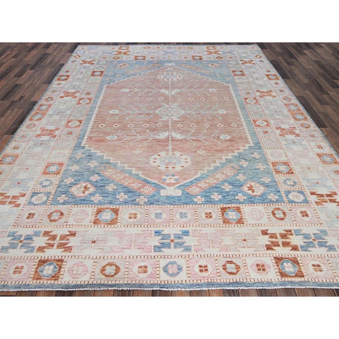 Design 8'10"x11'9" Orange Hand Knotted Rug Zero Pile Wool Anatolian Village - 2