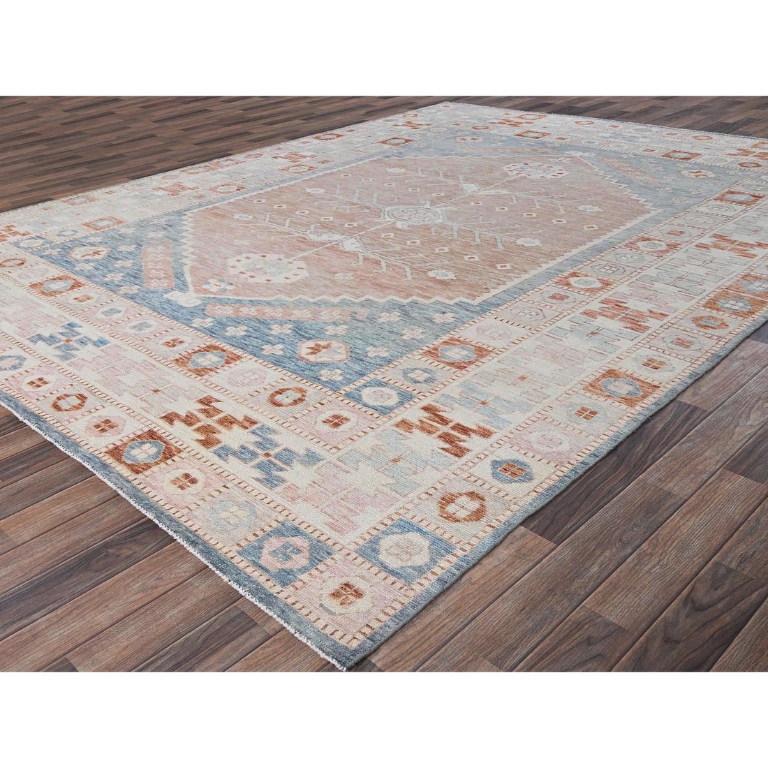Design 8'10"x11'9" Orange Hand Knotted Rug Zero Pile Wool Anatolian Village - 3