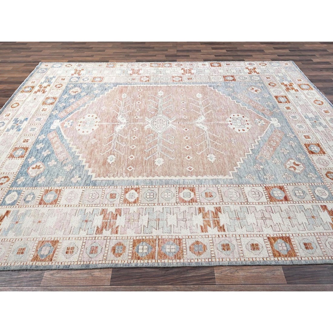 Design 8'10"x11'9" Orange Hand Knotted Rug Zero Pile Wool Anatolian Village - 4