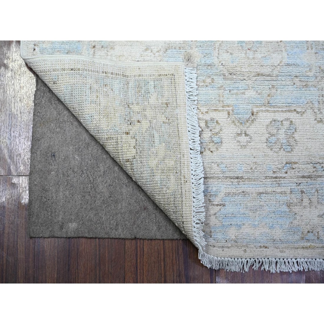 Rug 2'7"x9'5" White Hand Knotted Soft Wool White Wash Peshawar Runner - 2