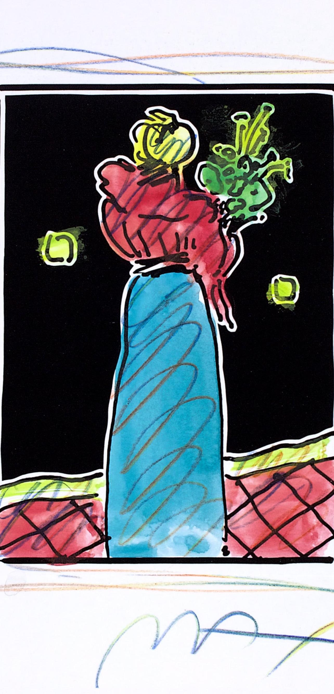 Official Edition Mixed Media - Peter Max - Woman with Flowers - Black and White Series - Hand Signed - 2