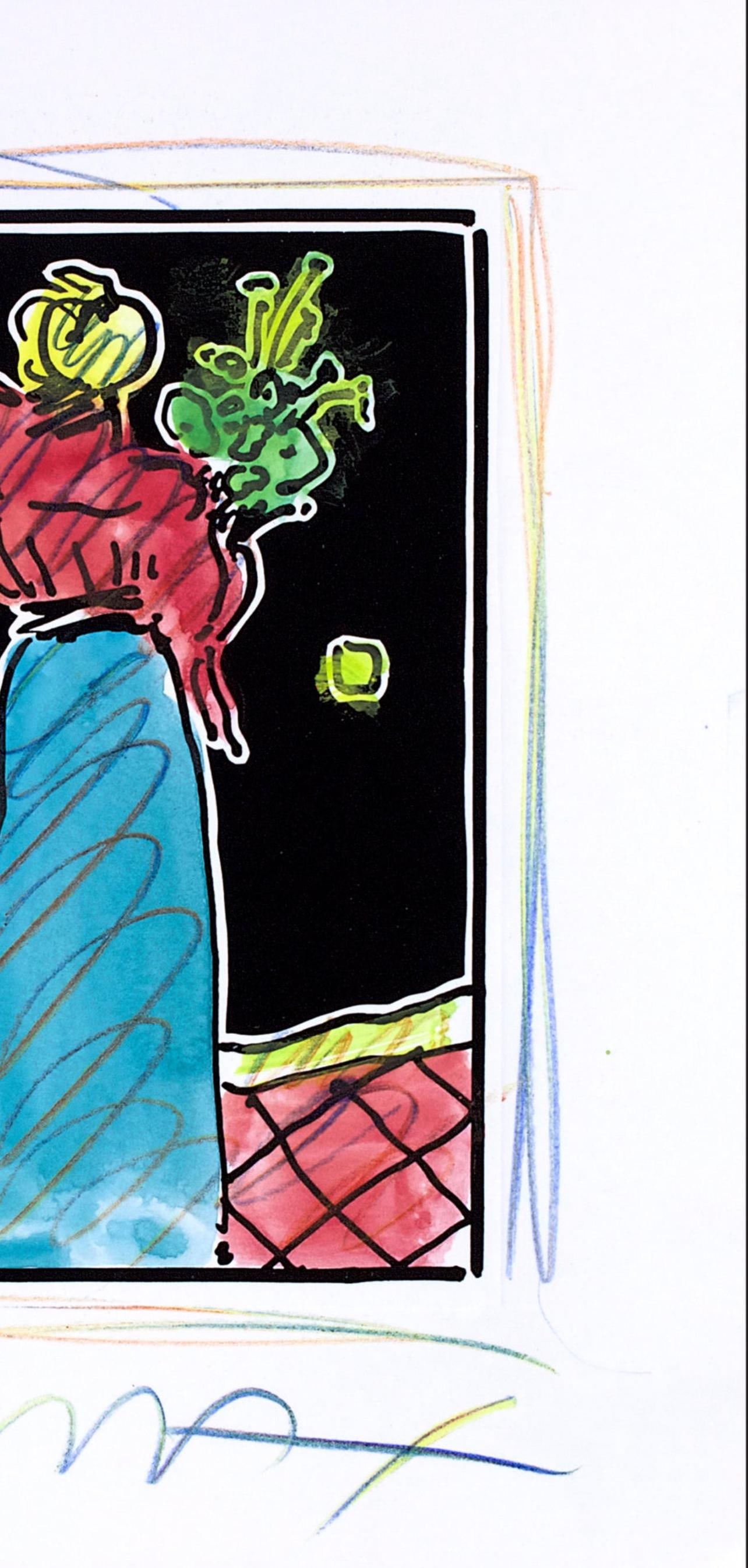 Official Edition Mixed Media - Peter Max - Woman with Flowers - Black and White Series - Hand Signed - 4