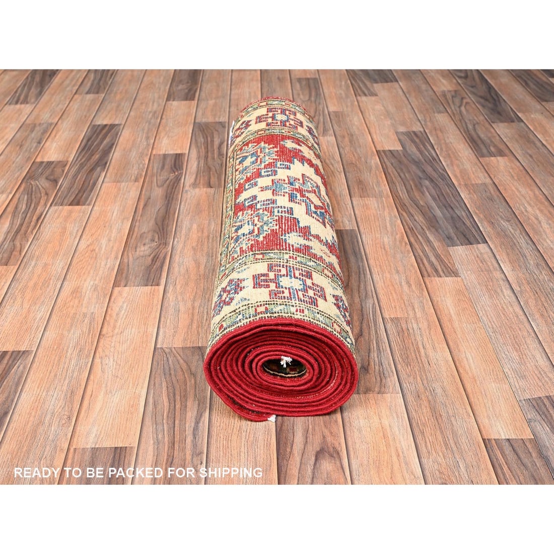Runner 2'7"x12'8" Red Kazak with Geometric Design Hand Knotted Rug Wool - 5