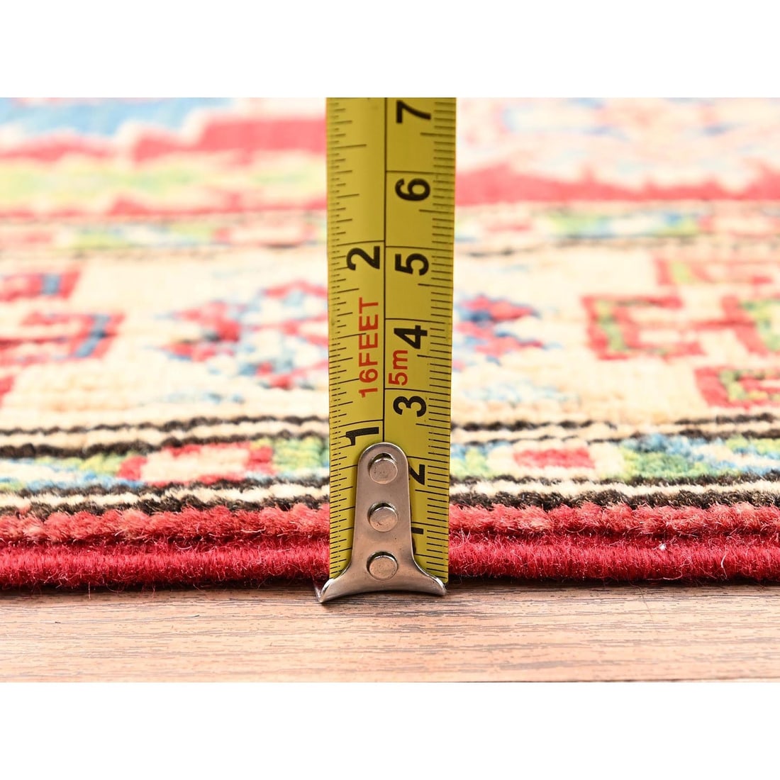 Runner 2'7"x12'8" Red Kazak with Geometric Design Hand Knotted Rug Wool - 6