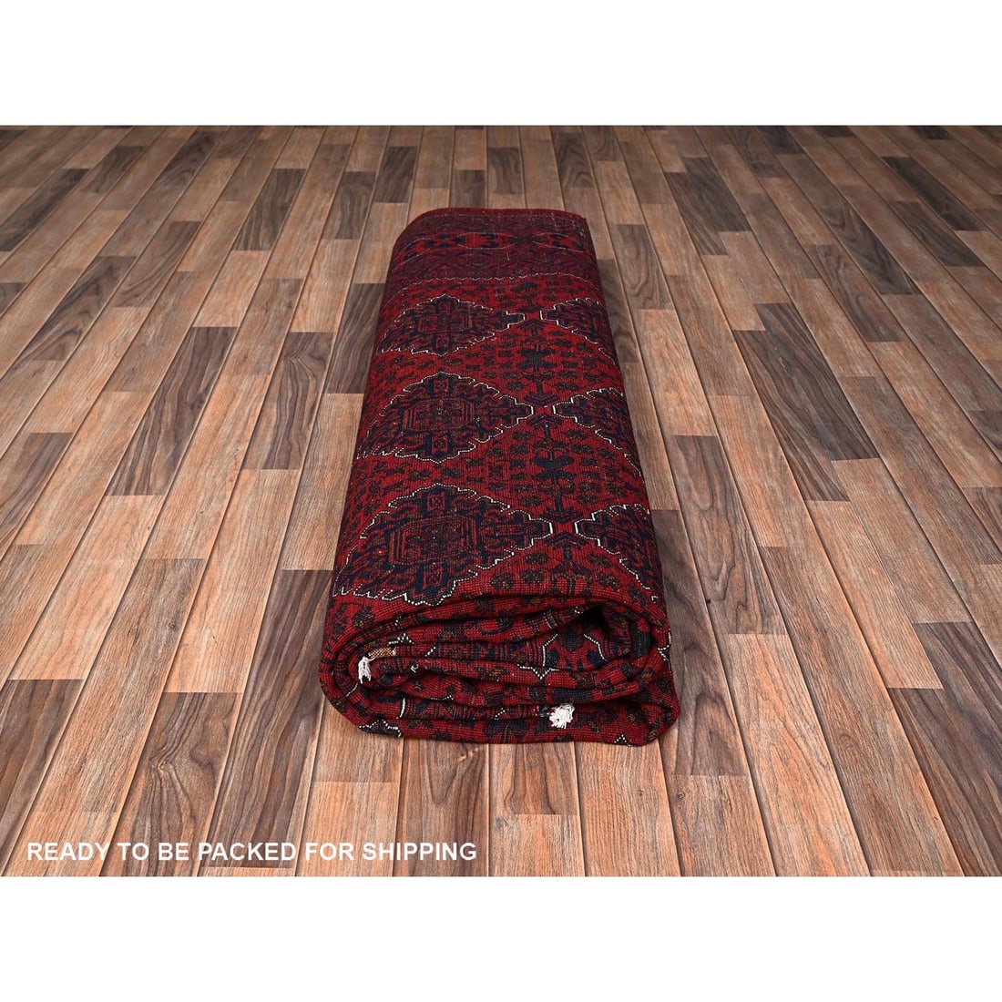 Rug 8'5"x11'2" Red Hand Knotted Afghan Khamyab with Geometric Pattern Wool - 10