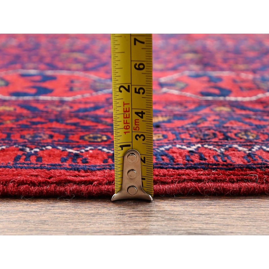 Rug 8'5"x11'2" Red Hand Knotted Afghan Khamyab with Geometric Pattern Wool - 11