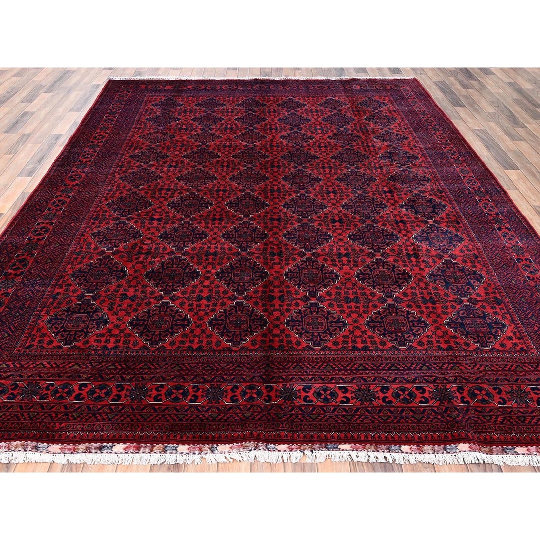 Rug 8'5"x11'2" Red Hand Knotted Afghan Khamyab with Geometric Pattern Wool - 2