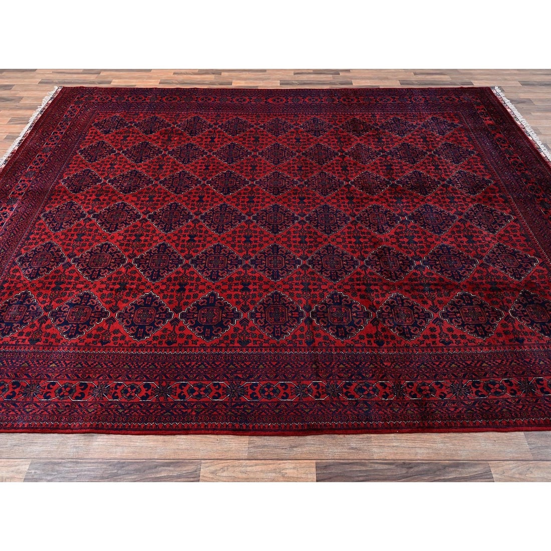 Rug 8'5"x11'2" Red Hand Knotted Afghan Khamyab with Geometric Pattern Wool - 4