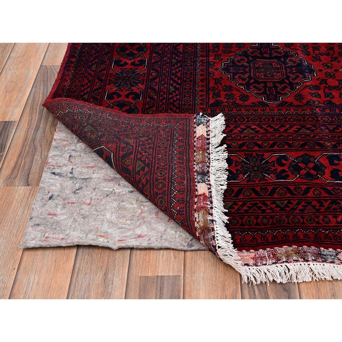 Rug 8'5"x11'2" Red Hand Knotted Afghan Khamyab with Geometric Pattern Wool - 5
