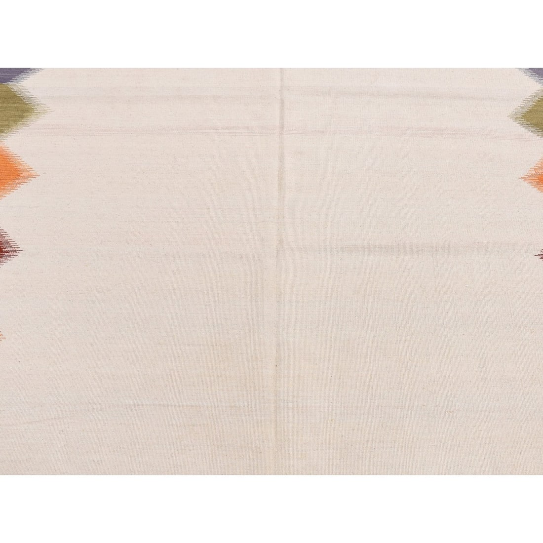 Rug 5'5"x7'10" Ivory Flat Weave Durie Kilim Pure Wool Hand Woven - 8