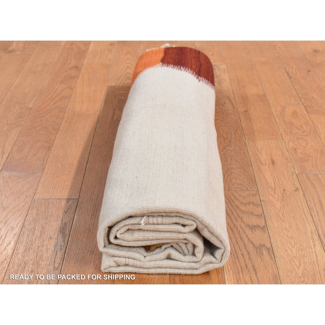 Rug 5'5"x7'10" Ivory Flat Weave Durie Kilim Pure Wool Hand Woven - 9