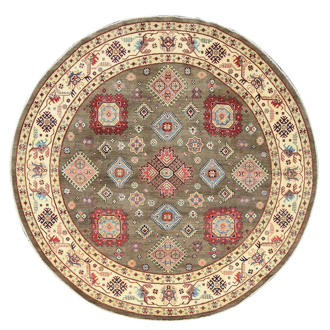 Rug 9'x9' Taupe Brown Special Kazak Pure Wool Hand Knotted Round Oriental (1 of 11)