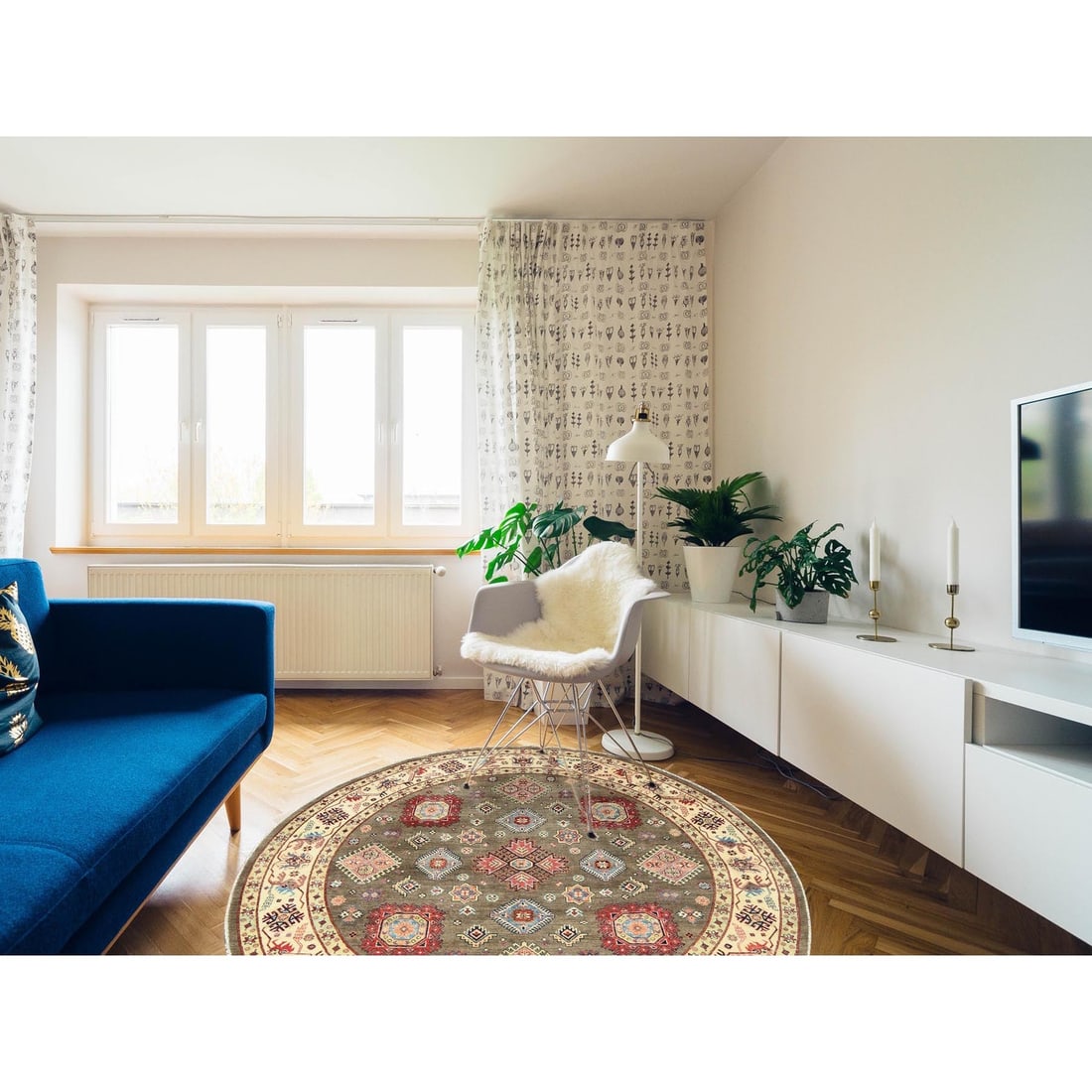 Rug 9'x9' Taupe Brown Special Kazak Pure Wool Hand Knotted Round Oriental - 2