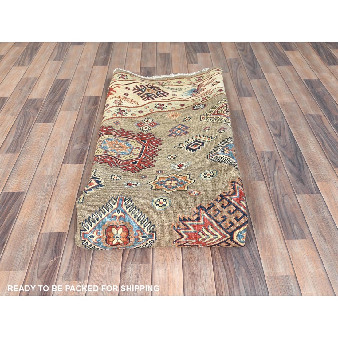 Rug 9'x9' Taupe Brown Special Kazak Pure Wool Hand Knotted Round Oriental - 9