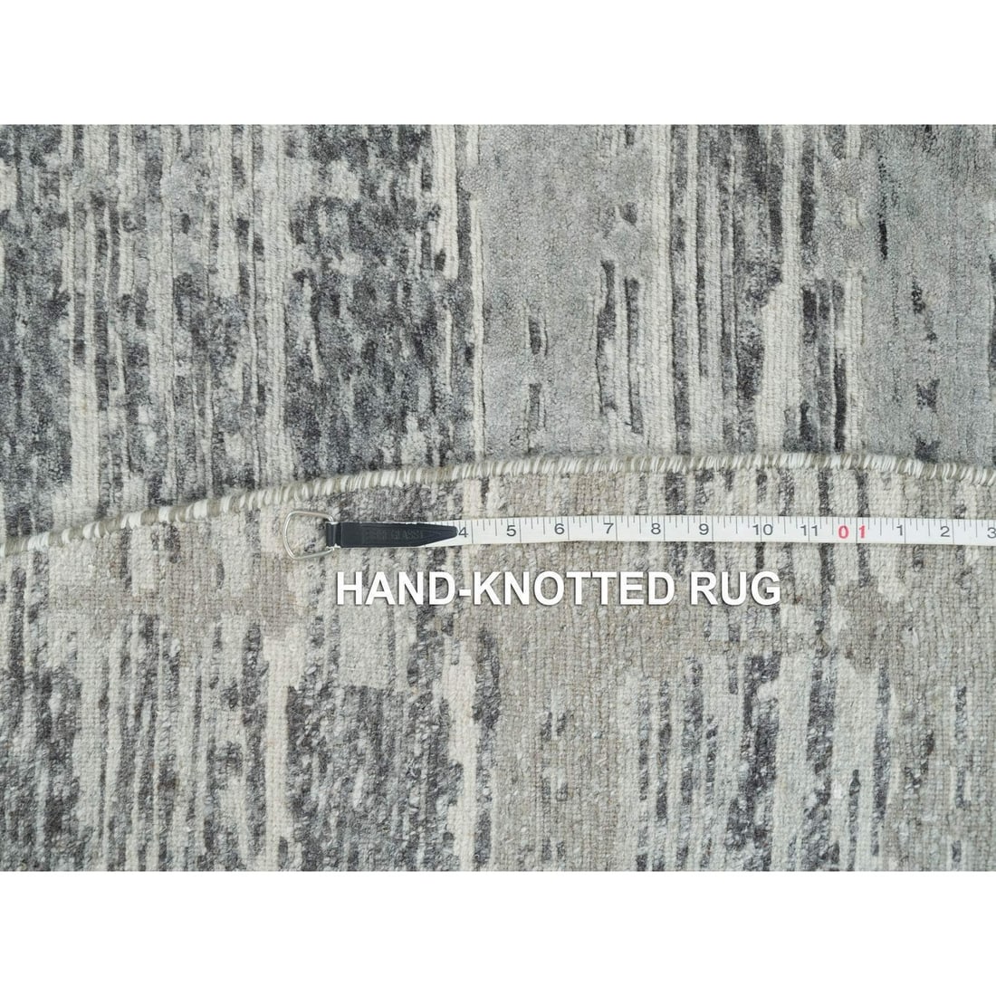 Rug 10'1"x10'1" Dark Grey Undyed Natural Wool Hand Knotted Round Oriental - 11