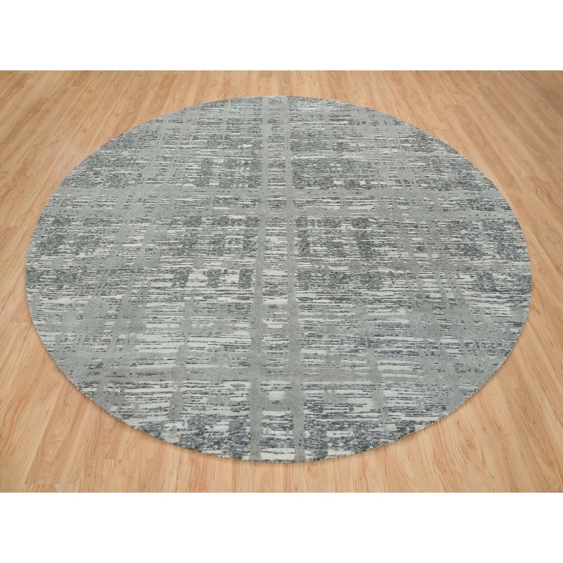 Rug 10'1"x10'1" Dark Grey Undyed Natural Wool Hand Knotted Round Oriental - 2