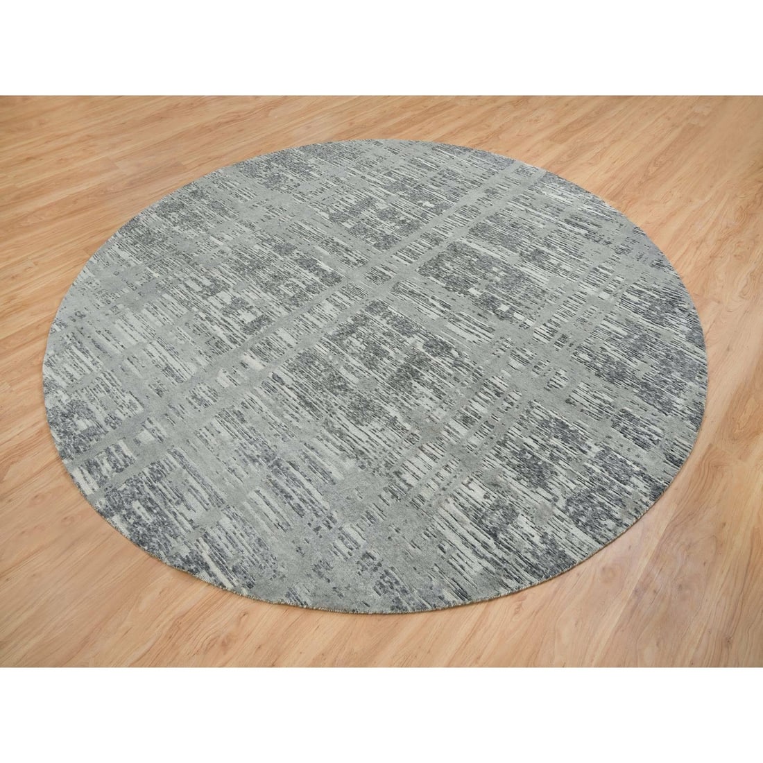 Rug 10'1"x10'1" Dark Grey Undyed Natural Wool Hand Knotted Round Oriental - 3