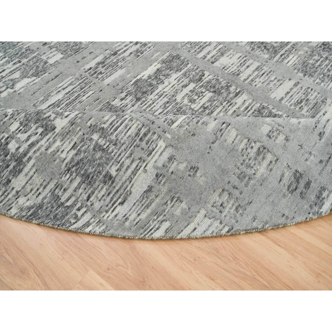 Rug 10'1"x10'1" Dark Grey Undyed Natural Wool Hand Knotted Round Oriental - 6