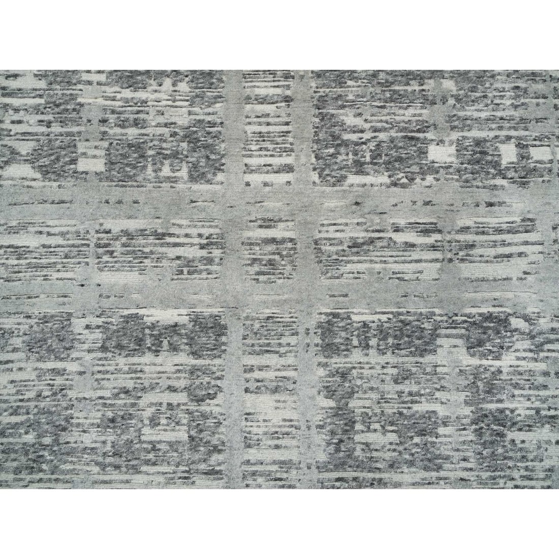 Rug 10'1"x10'1" Dark Grey Undyed Natural Wool Hand Knotted Round Oriental - 8