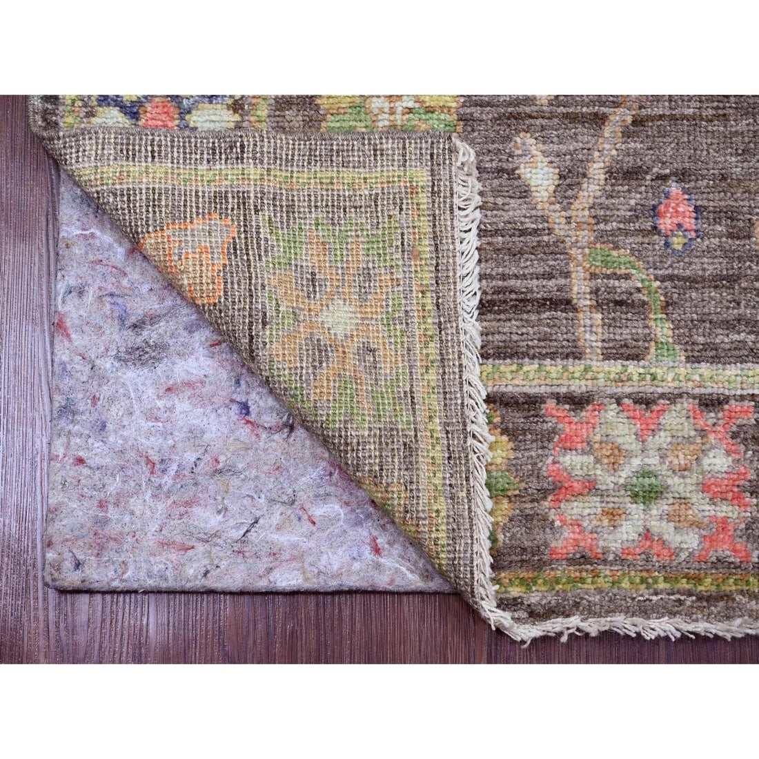 Rug 2'10"x10'4" Brown Hand Knotted Angora Oushak Leaf Design Wool Runner - 2