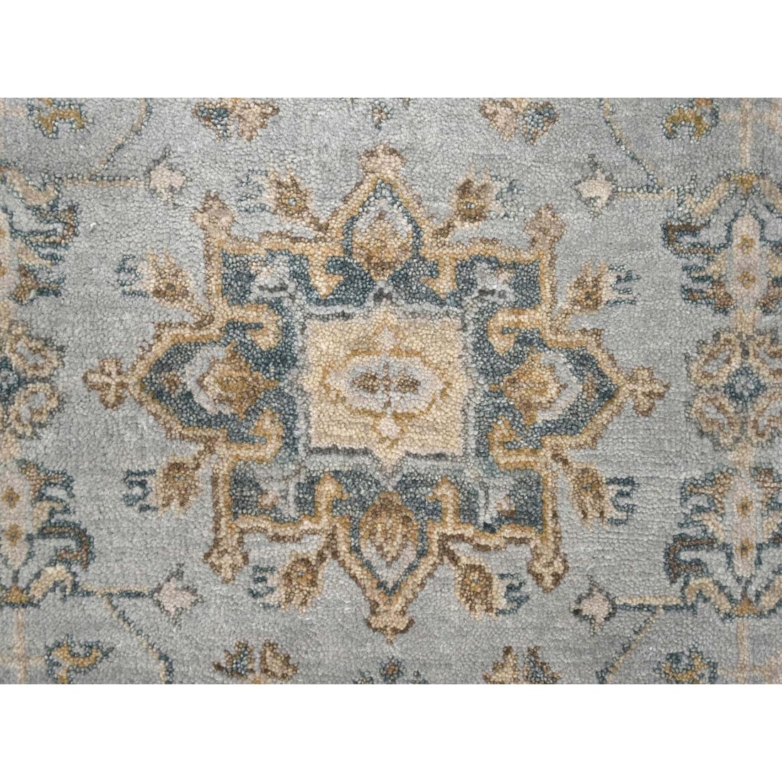 Rug 3'1"x5' Gray Hand Knotted Karjihooz and Geometric Design Pure Wool - 5