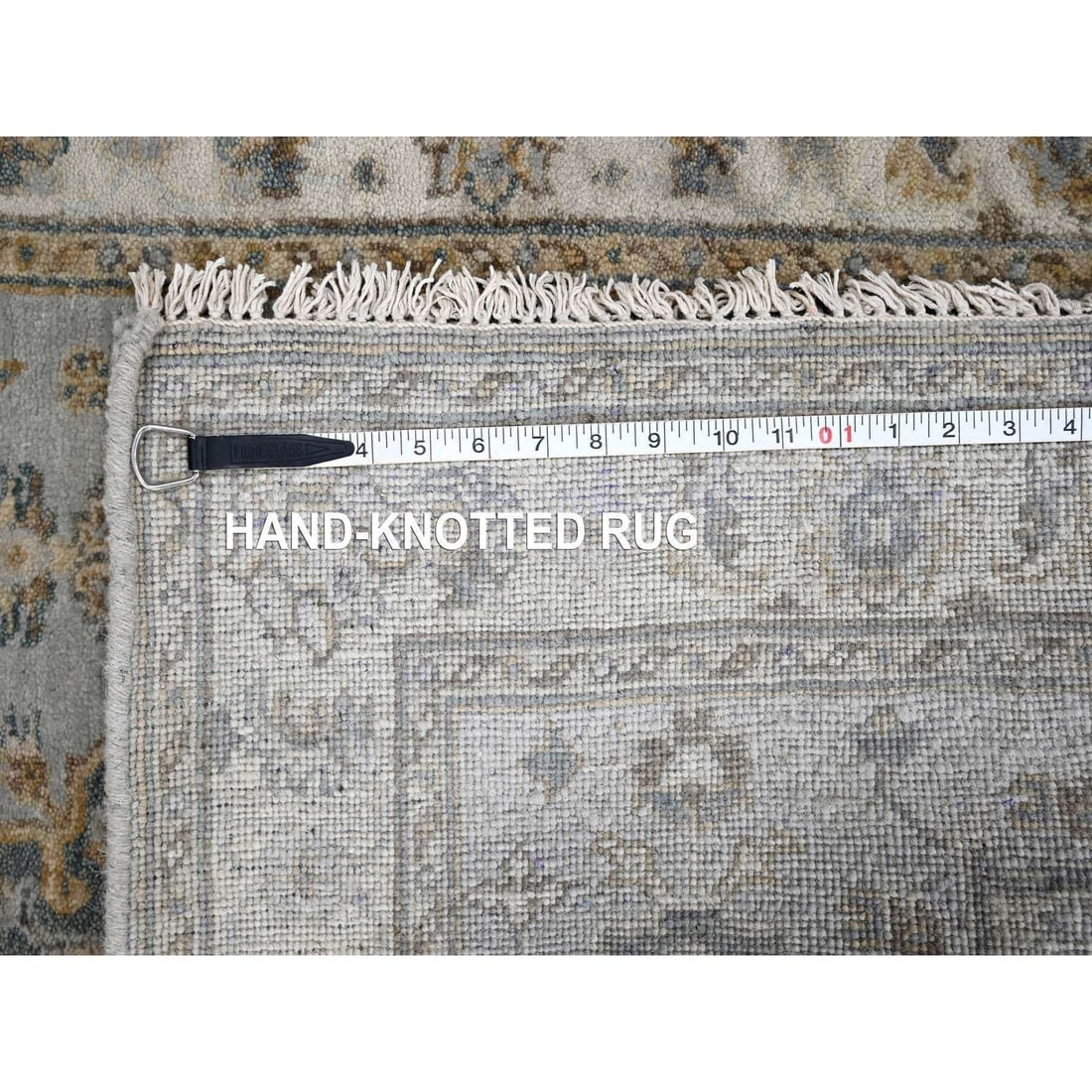 Rug 3'1"x5' Gray Hand Knotted Karjihooz and Geometric Design Pure Wool - 8