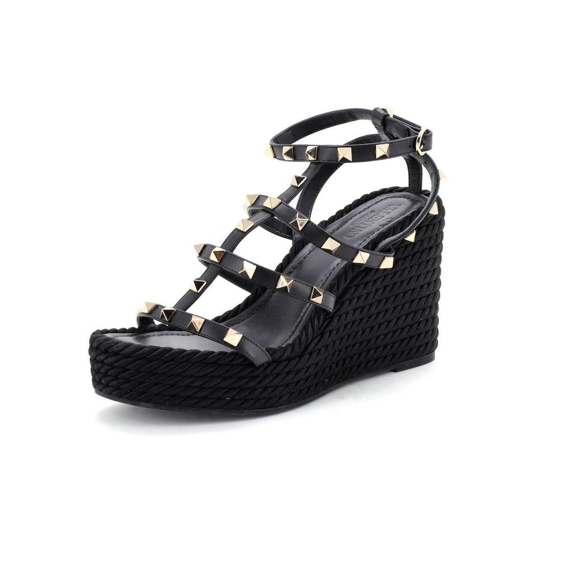 Detail Valentino Garavani Women's Rockstud Caged Wedge Sandals Leather with Rope (1 of 6)