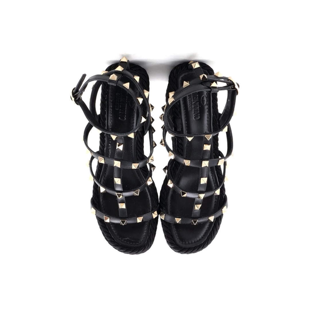 Detail Valentino Garavani Women's Rockstud Caged Wedge Sandals Leather with Rope - 2