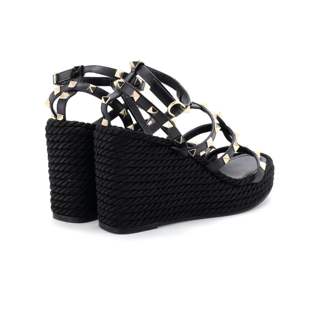Detail Valentino Garavani Women's Rockstud Caged Wedge Sandals Leather with Rope - 3