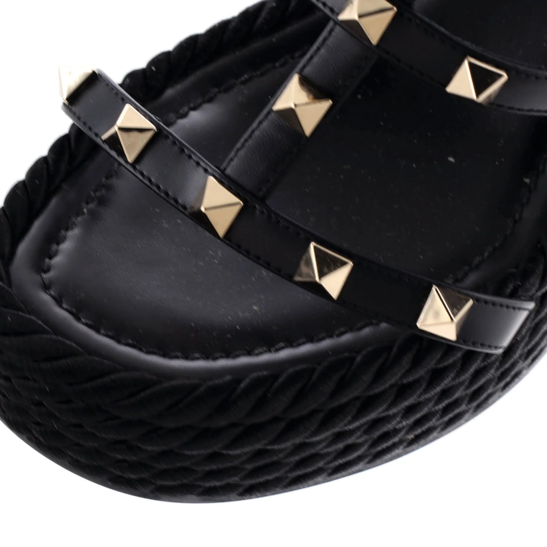 Detail Valentino Garavani Women's Rockstud Caged Wedge Sandals Leather with Rope - 5