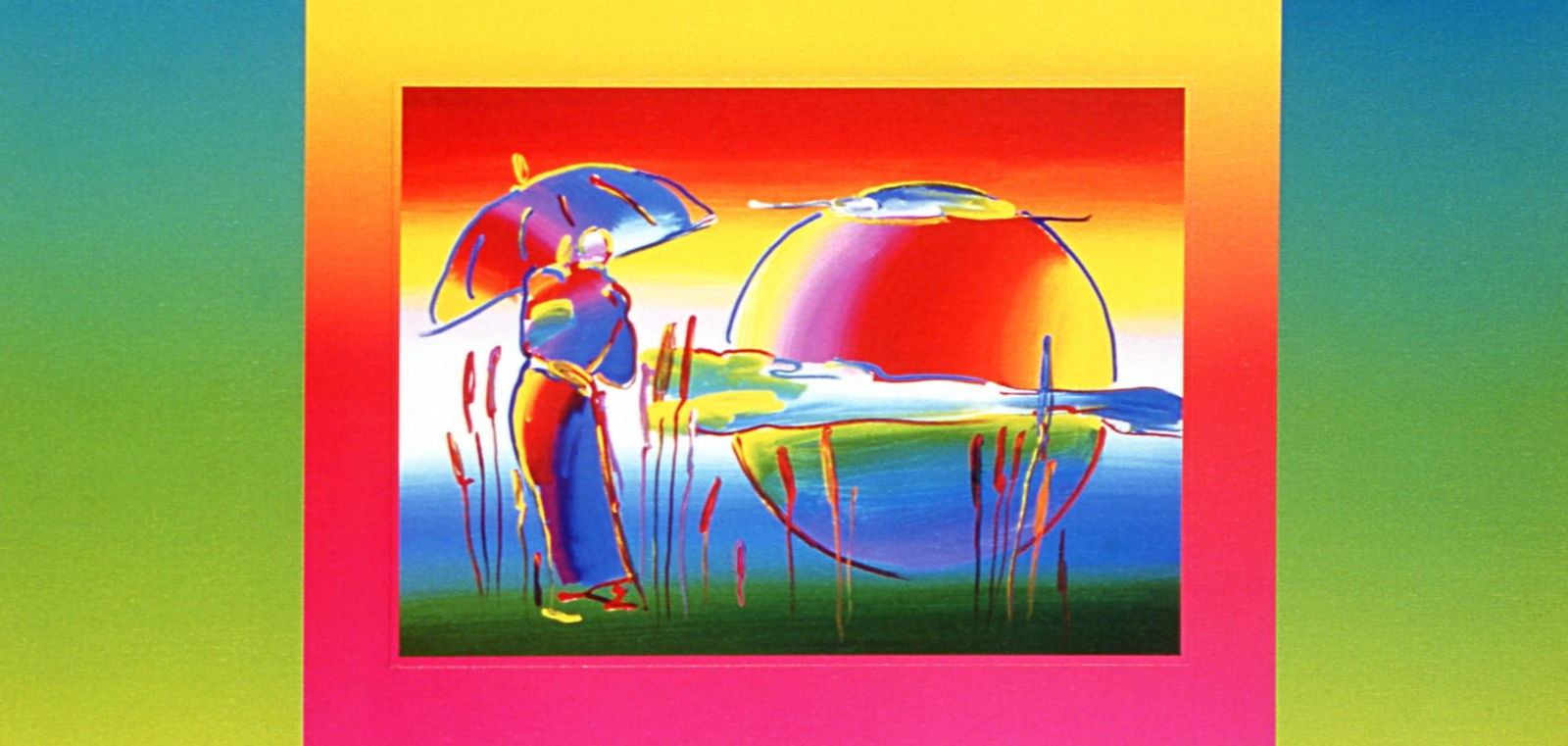 Official Lithograph - Peter Max - Rainbow Umbrella Man on Blends - Hand Signed - 2