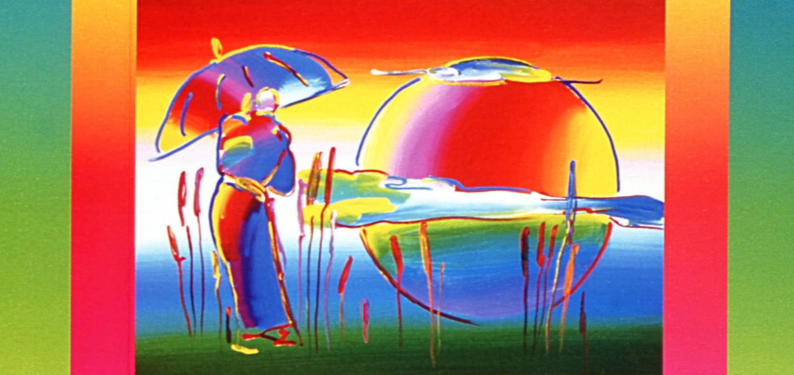 Official Lithograph - Peter Max - Rainbow Umbrella Man on Blends - Hand Signed - 3