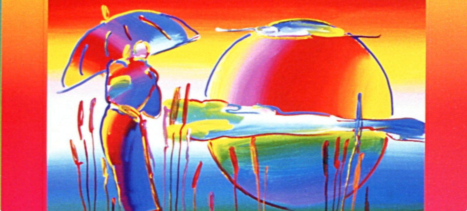 Official Lithograph - Peter Max - Rainbow Umbrella Man on Blends - Hand Signed - 4