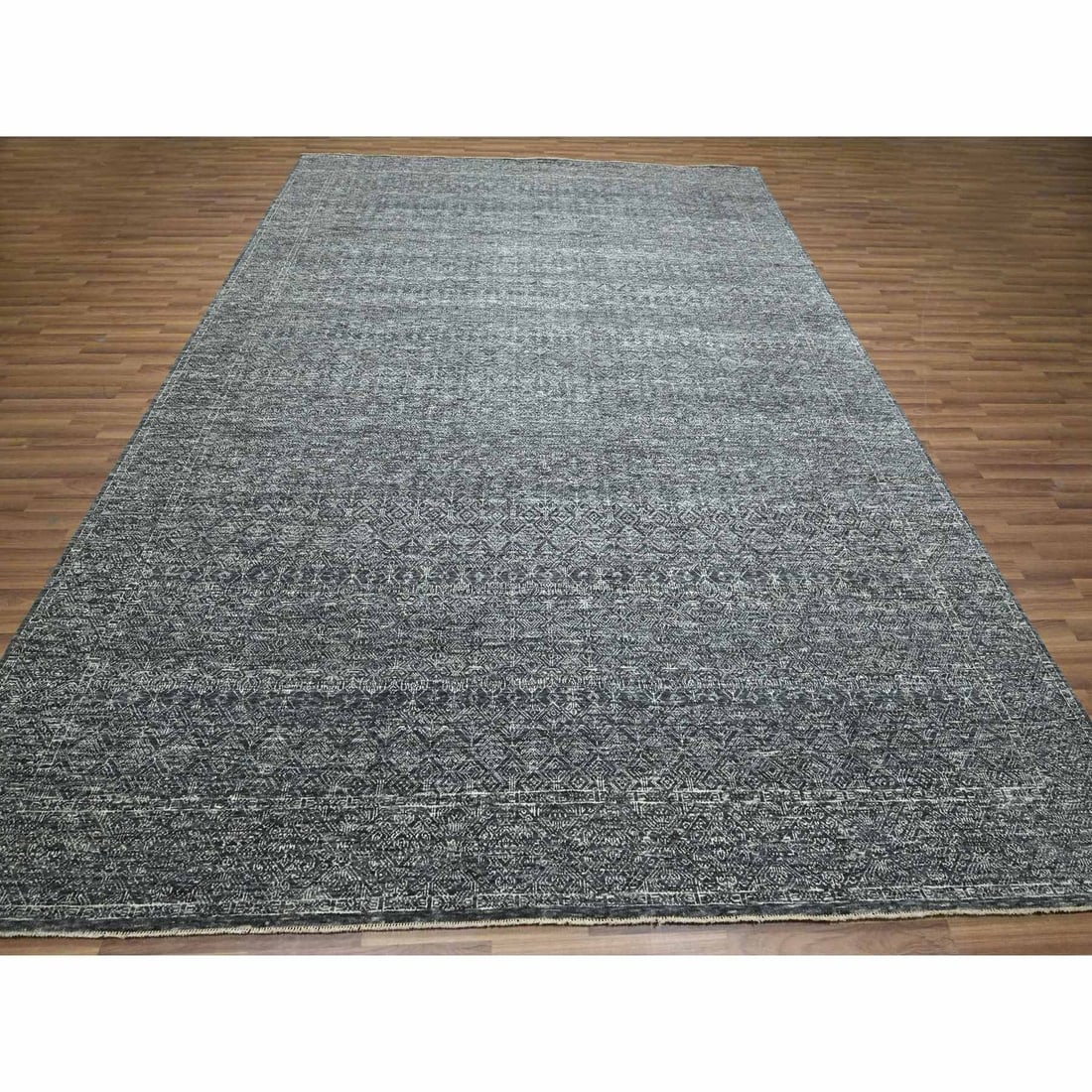 Rug 9'2"x12'1" Gray Geometric Garden Pattern Agra Hand Knotted Pure Wool - 2