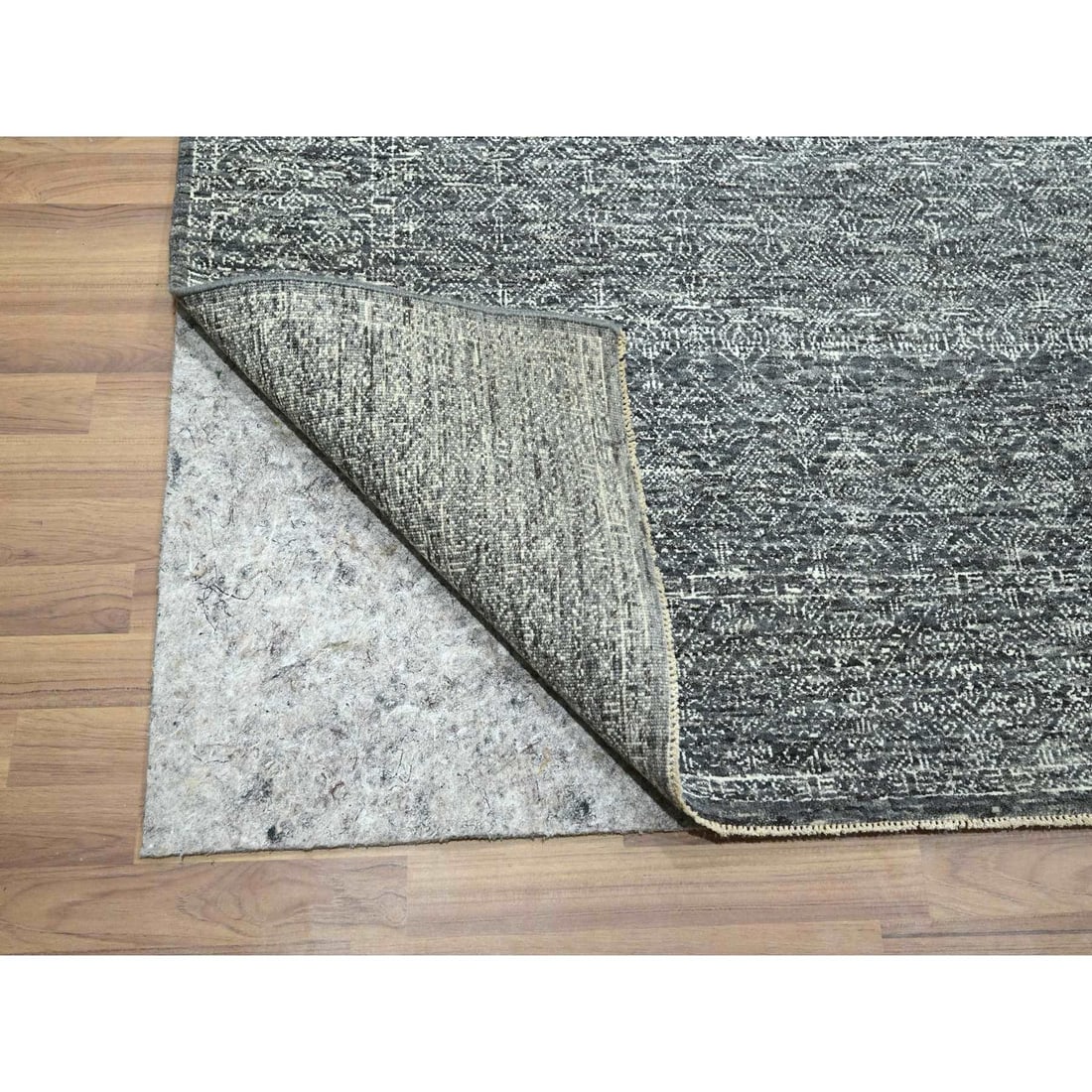 Rug 9'2"x12'1" Gray Geometric Garden Pattern Agra Hand Knotted Pure Wool - 4