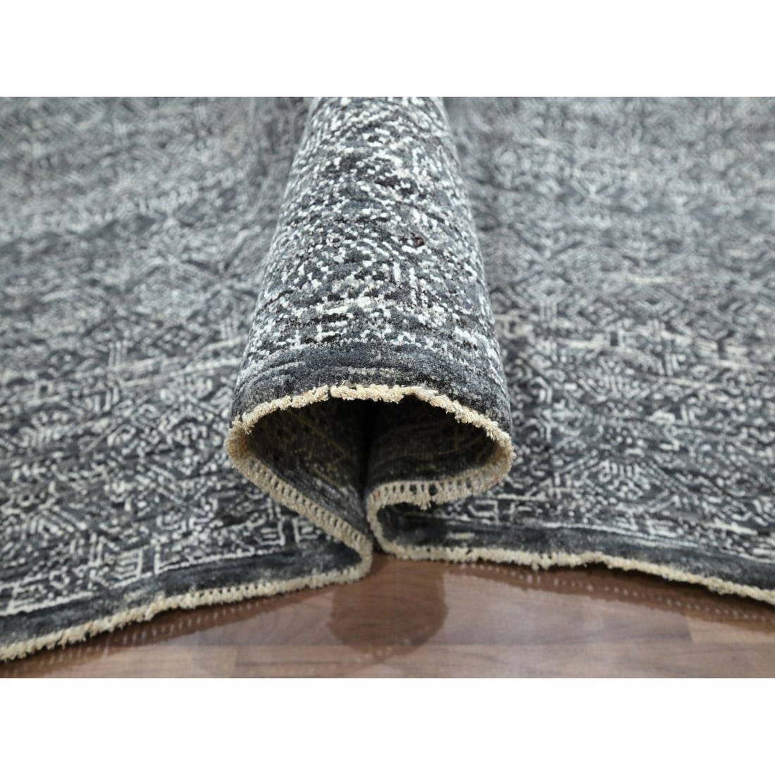 Rug 9'2"x12'1" Gray Geometric Garden Pattern Agra Hand Knotted Pure Wool - 5