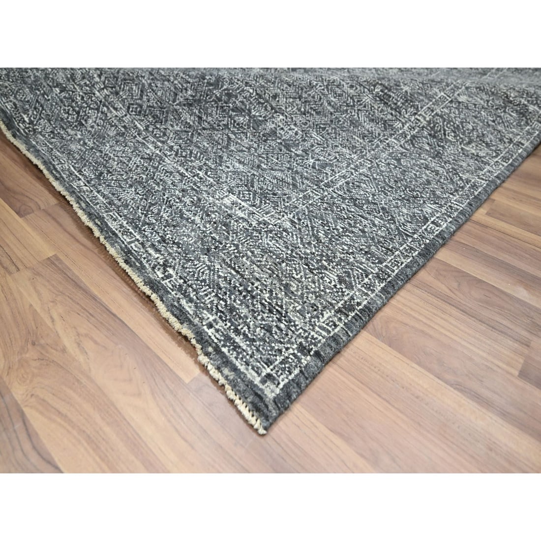 Rug 9'2"x12'1" Gray Geometric Garden Pattern Agra Hand Knotted Pure Wool - 6
