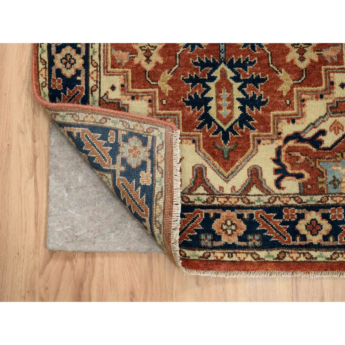 Rug 2'6"x12'2" Red Antiqued Heris Re-Creation Wool Hand Knotted Runner - 3