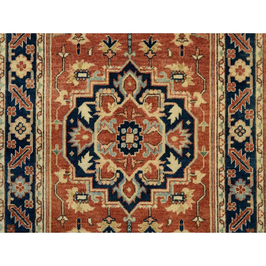 Rug 2'6"x12'2" Red Antiqued Heris Re-Creation Wool Hand Knotted Runner - 5