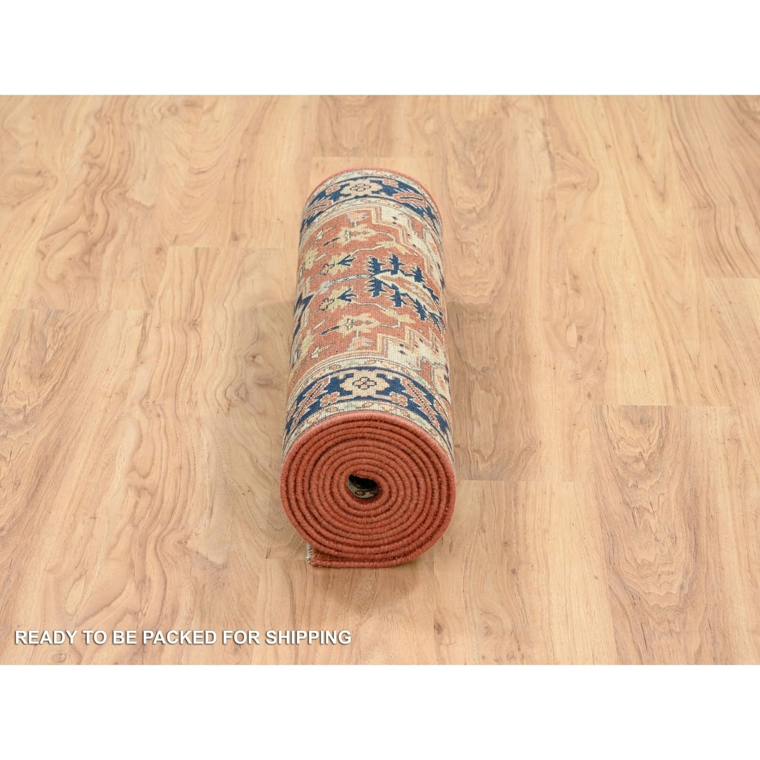 Rug 2'6"x12'2" Red Antiqued Heris Re-Creation Wool Hand Knotted Runner - 6