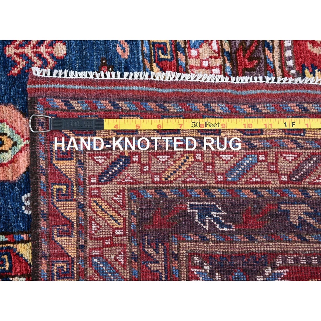 Rug 10'2"x10'2" Yale Blue Caucasian Design Revival Hand Knotted Wool Square - 12