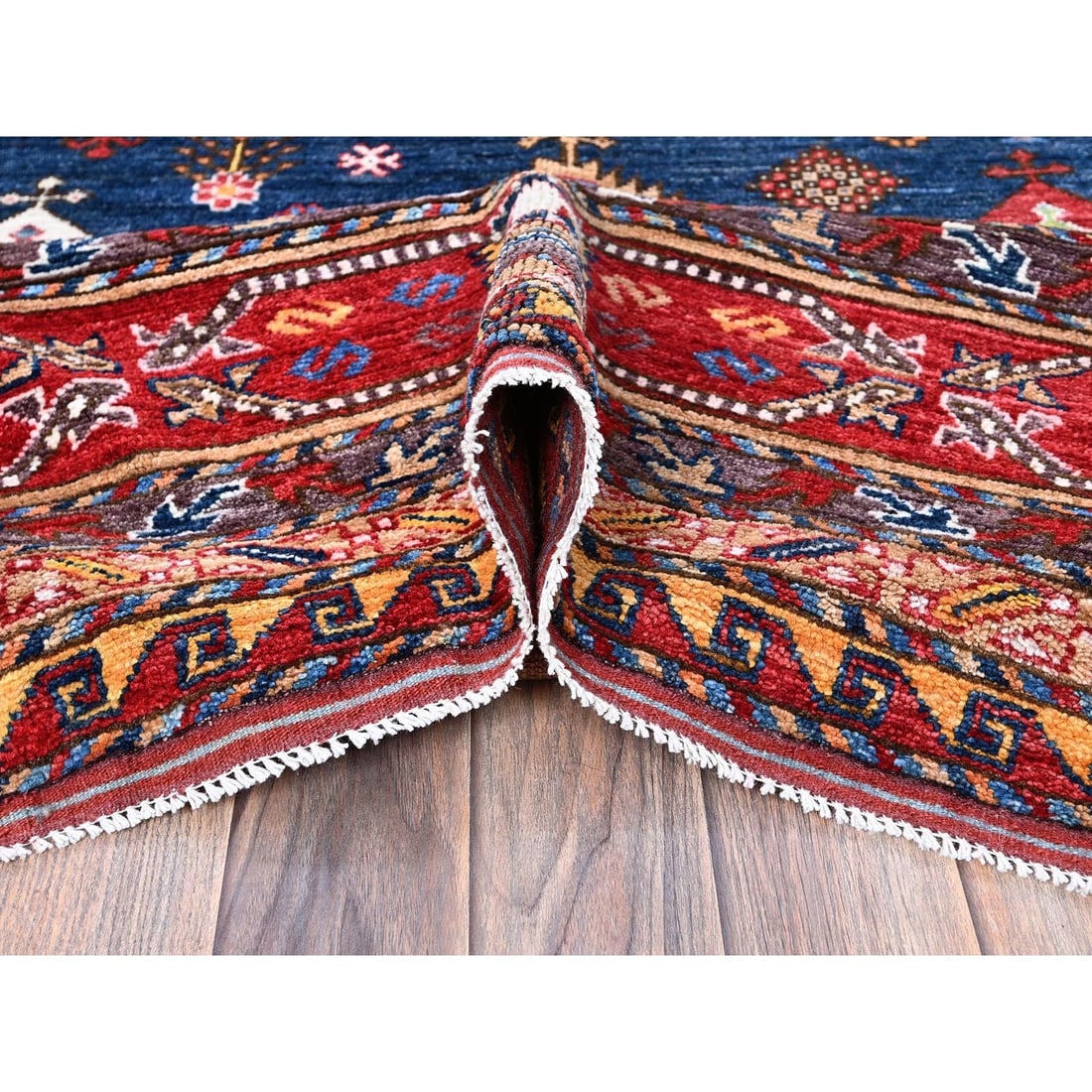 Rug 10'2"x10'2" Yale Blue Caucasian Design Revival Hand Knotted Wool Square - 6