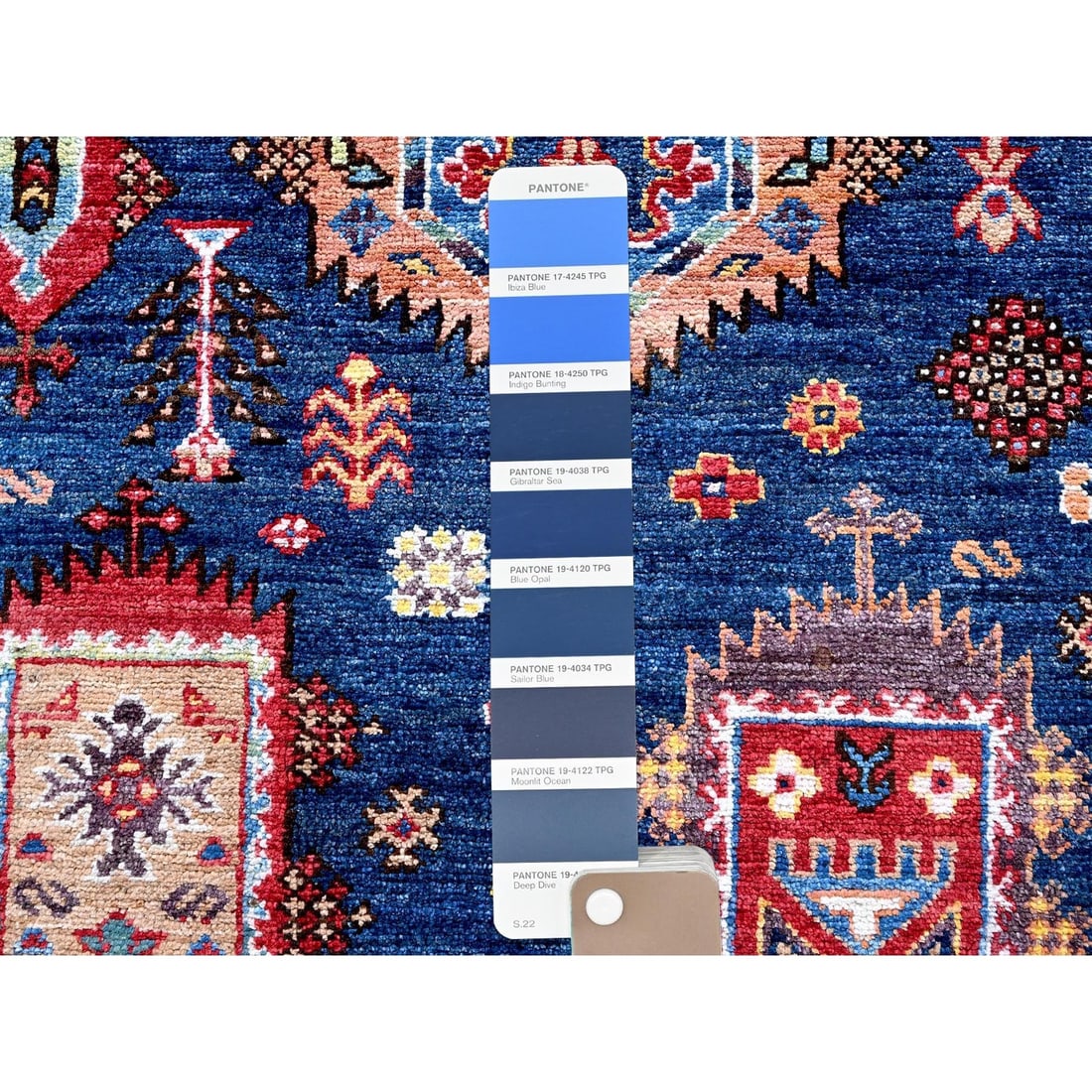 Rug 10'2"x10'2" Yale Blue Caucasian Design Revival Hand Knotted Wool Square - 8