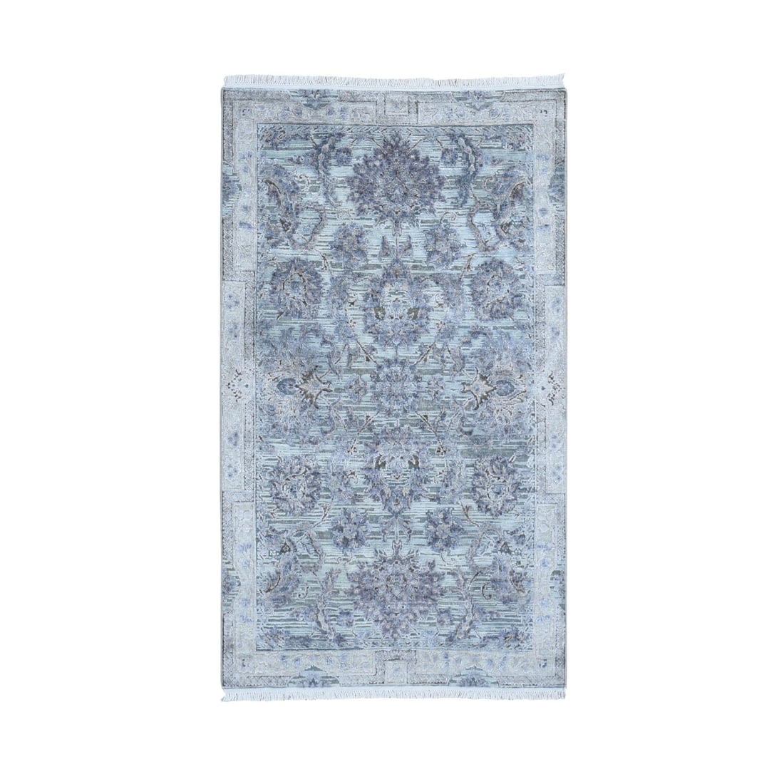 Rug 3'x5'2" Silk With Textured Wool Mughal Design Hand Knotted (1 of 7)