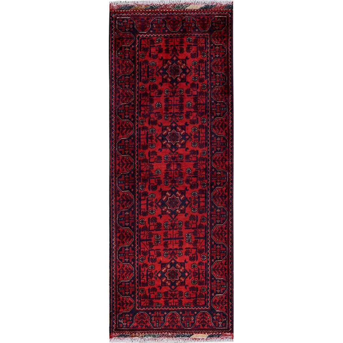 Rug 1'9"x4'9" Red Afghan Khamyab Geometric Design Hand Knotted Wool Runner (1 of 7)