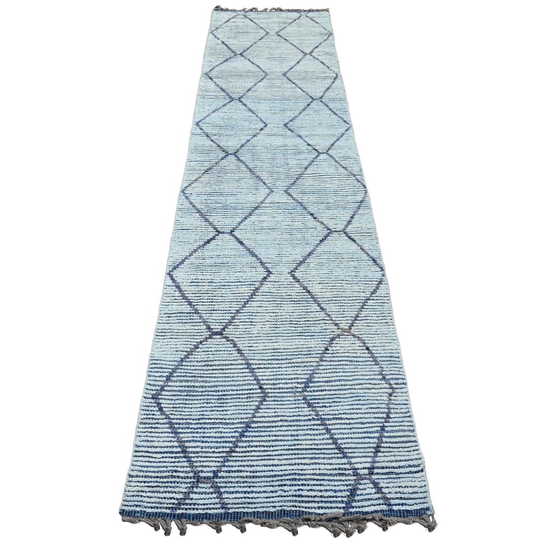 Rug 2'5"x10'3" Blue Geometric Moroccan Weave Hand Knotted Wool Runner (1 of 6)