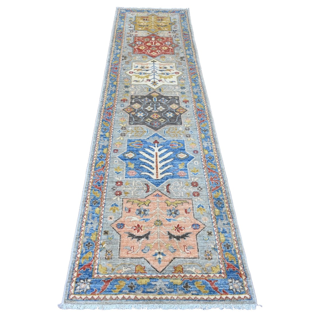 Rug 2'7"x10'1" Gray Caucasian Akstafa Design All Wool Hand Knotted Runner (1 of 6)