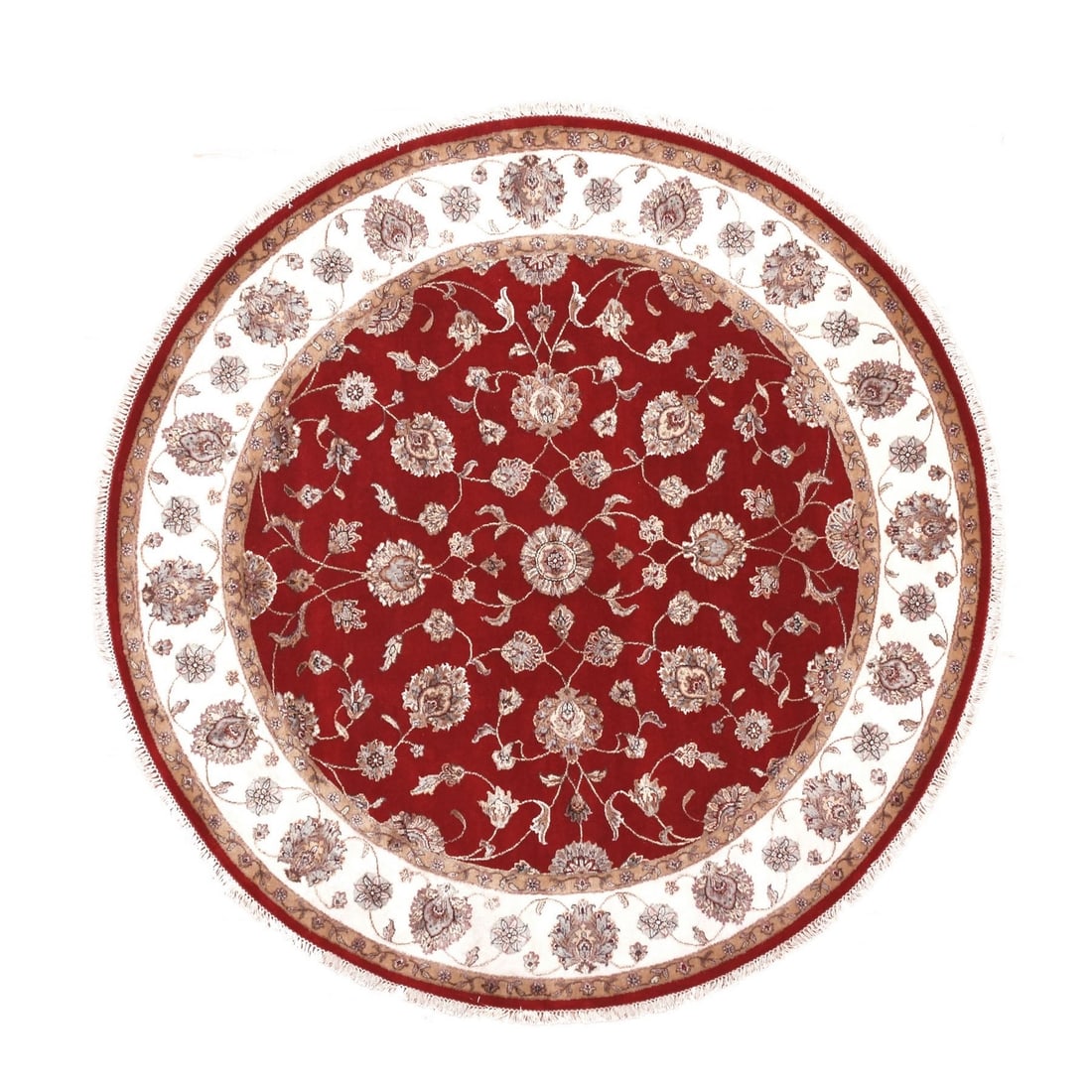 Rug 8'x8' Red Dahlia Wool and Silk Hand Knotted Rajasthan Design Round (1 of 11)