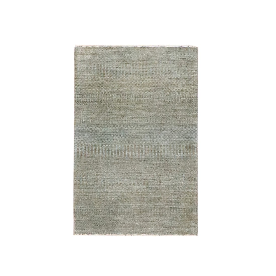 Rug 2'x3' Khaki Brown Modern Grass Design Hand Knotted Natural Wool Mat (1 of 5)